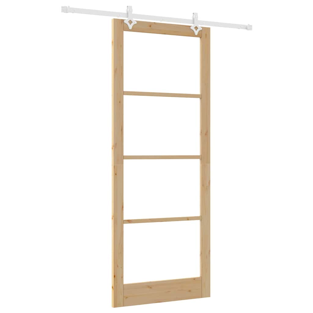 Skydedør 93 x 232 cm Massivt fyrretræ og glas Naturfarvet