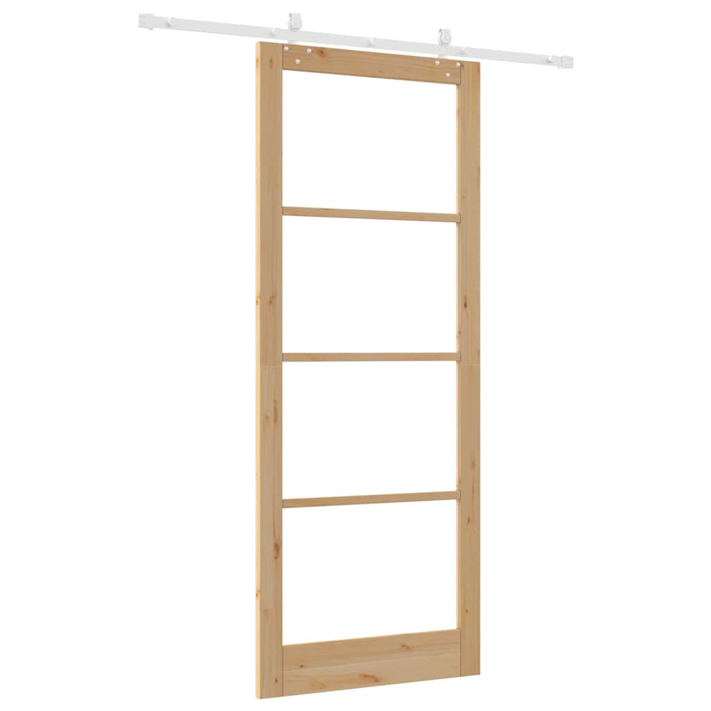 Skydedør 93 x 232 cm Massivt fyrretræ og glas Naturfarvet