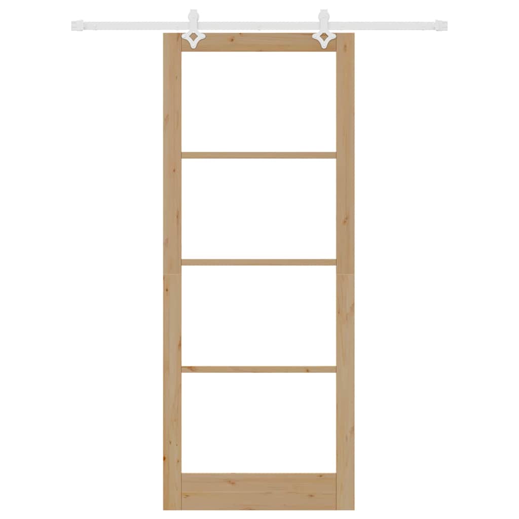 Skydedør 93 x 232 cm Massivt fyrretræ og glas Naturfarvet