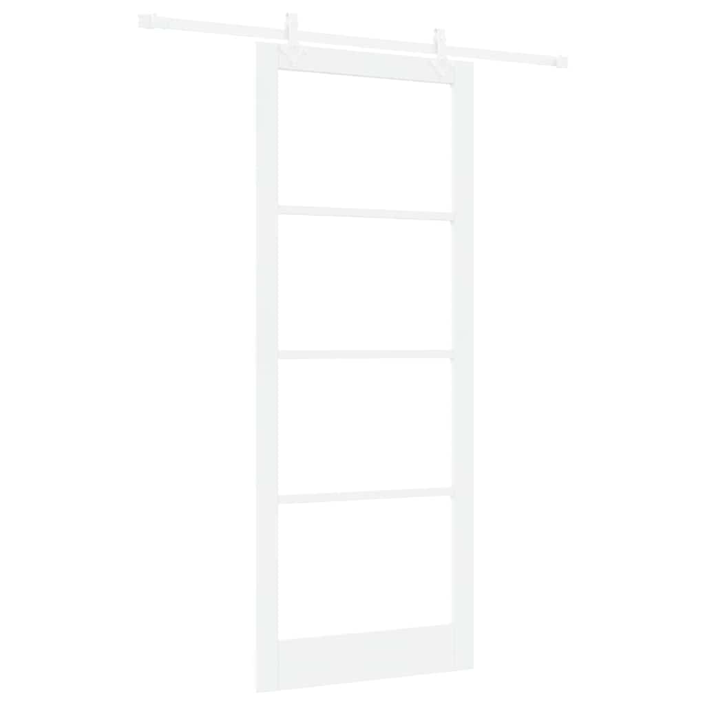 Skydedør 93 x 232 cm Massivt fyrretræ og glas Hvid