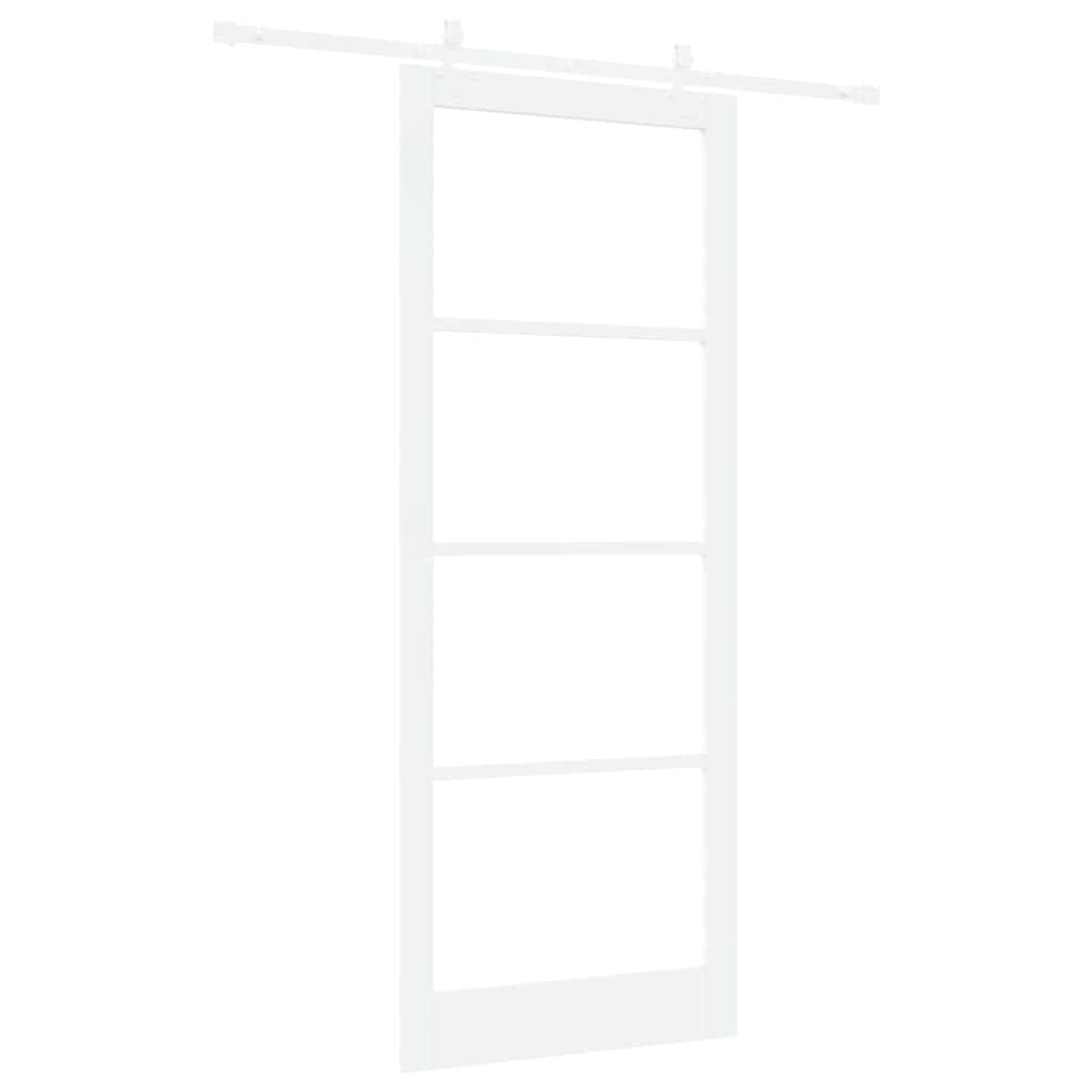 Skydedør 93 x 232 cm Massivt fyrretræ og glas Hvid