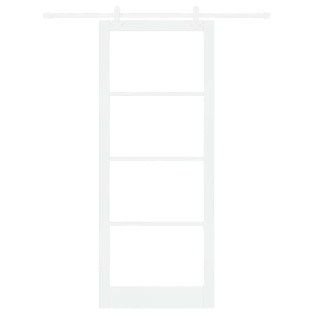 Skydedør 93 x 232 cm Massivt fyrretræ og glas Hvid
