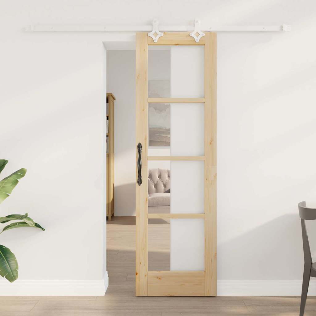 Skydedør 61 x 198,5 cm Massivt fyrretræ og glas Naturfarvet