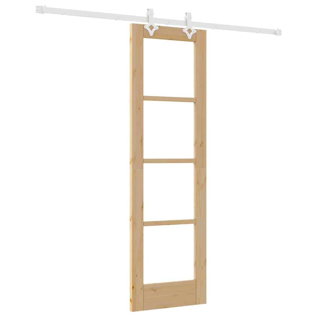 Skydedør 61 x 198,5 cm Massivt fyrretræ og glas Naturfarvet
