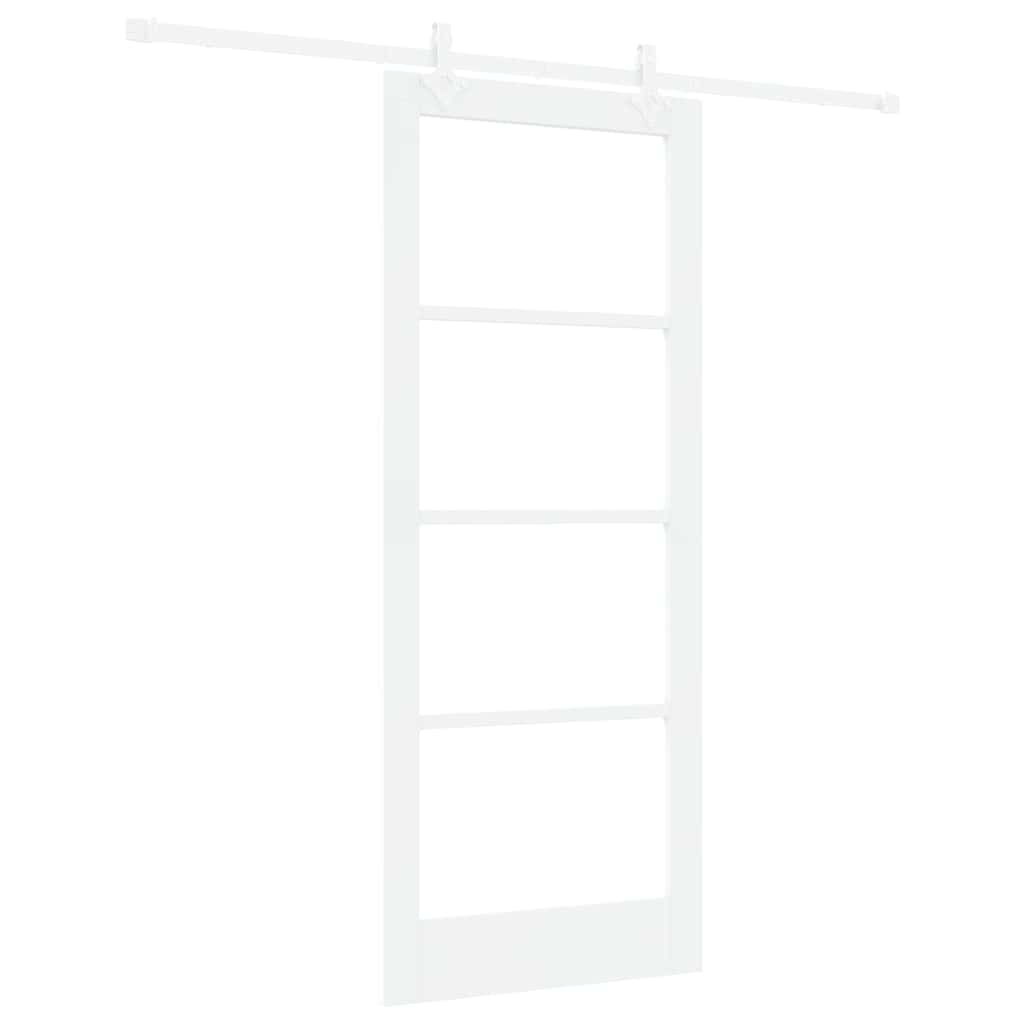 Skydedør 83 x 202 cm Massivt fyrretræ og glas Hvid