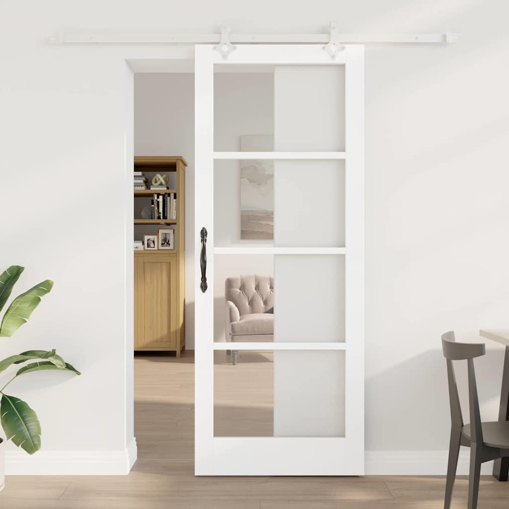 Skydedør 83 x 211 cm Massivt fyrretræ og glas Hvid