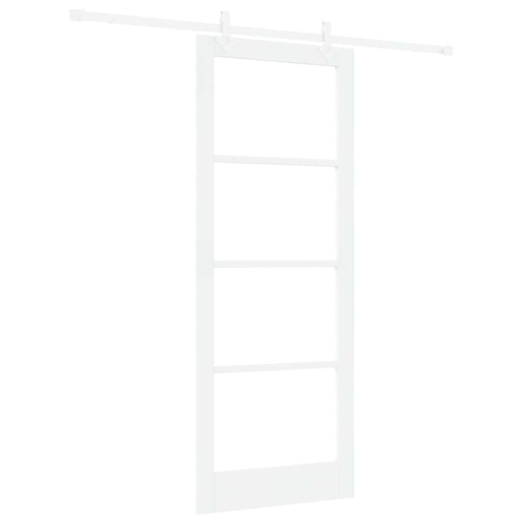 Skydedør 83 x 211 cm Massivt fyrretræ og glas Hvid