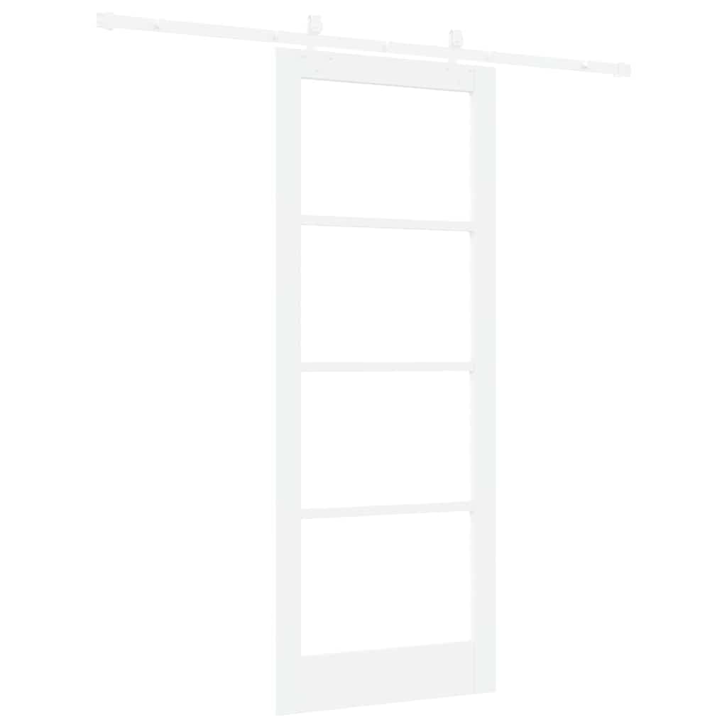 Skydedør 83 x 211 cm Massivt fyrretræ og glas Hvid