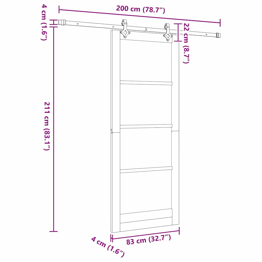 Skydedør 83 x 211 cm Massivt fyrretræ og glas Hvid