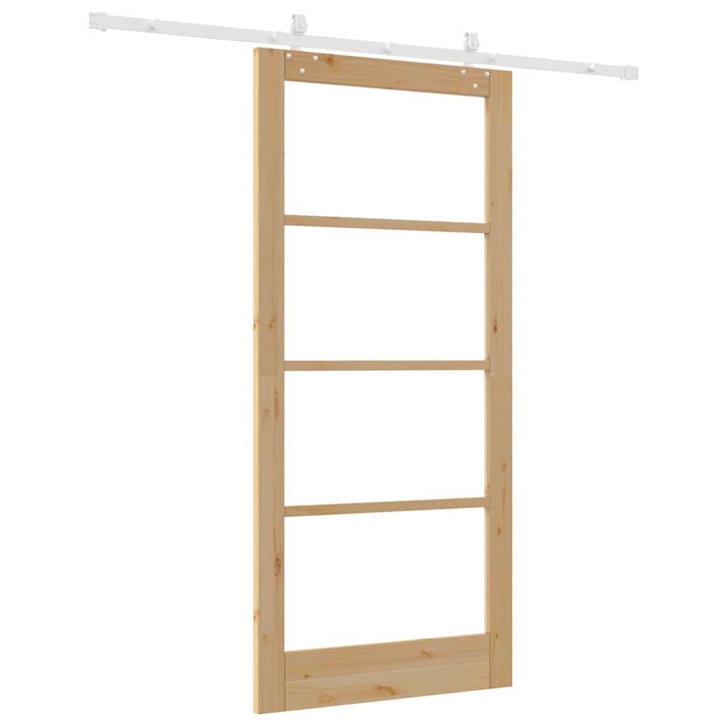 Skydedør 93 x 202 cm Massivt fyrretræ og glas Naturfarvet