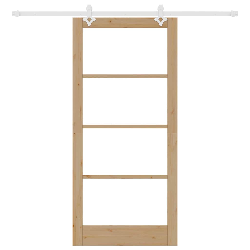 Skydedør 93 x 202 cm Massivt fyrretræ og glas Naturfarvet