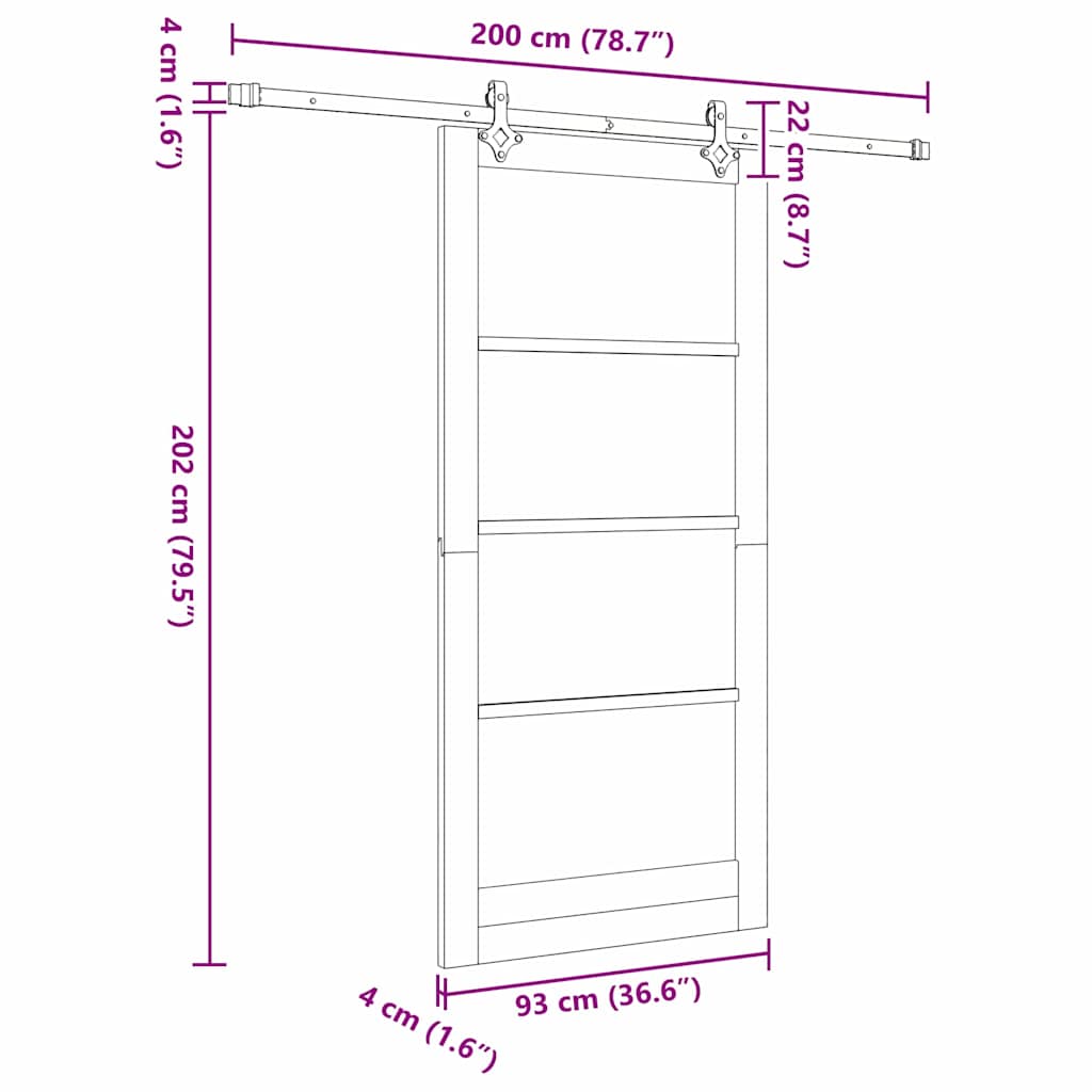 Skydedør 93 x 202 cm Massivt fyrretræ og glas Naturfarvet