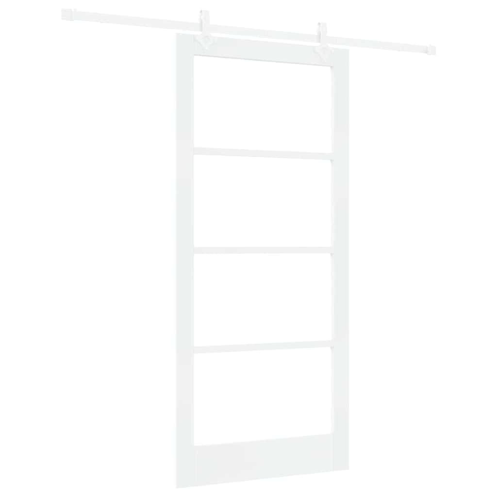 Skydedør 93 x 202 cm Massivt fyrretræ og glas Hvid