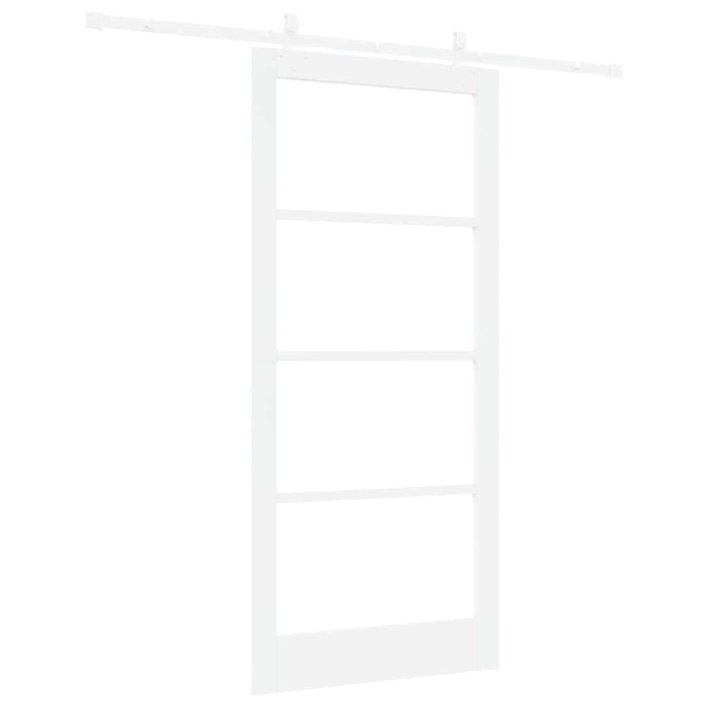 Skydedør 93 x 202 cm Massivt fyrretræ og glas Hvid