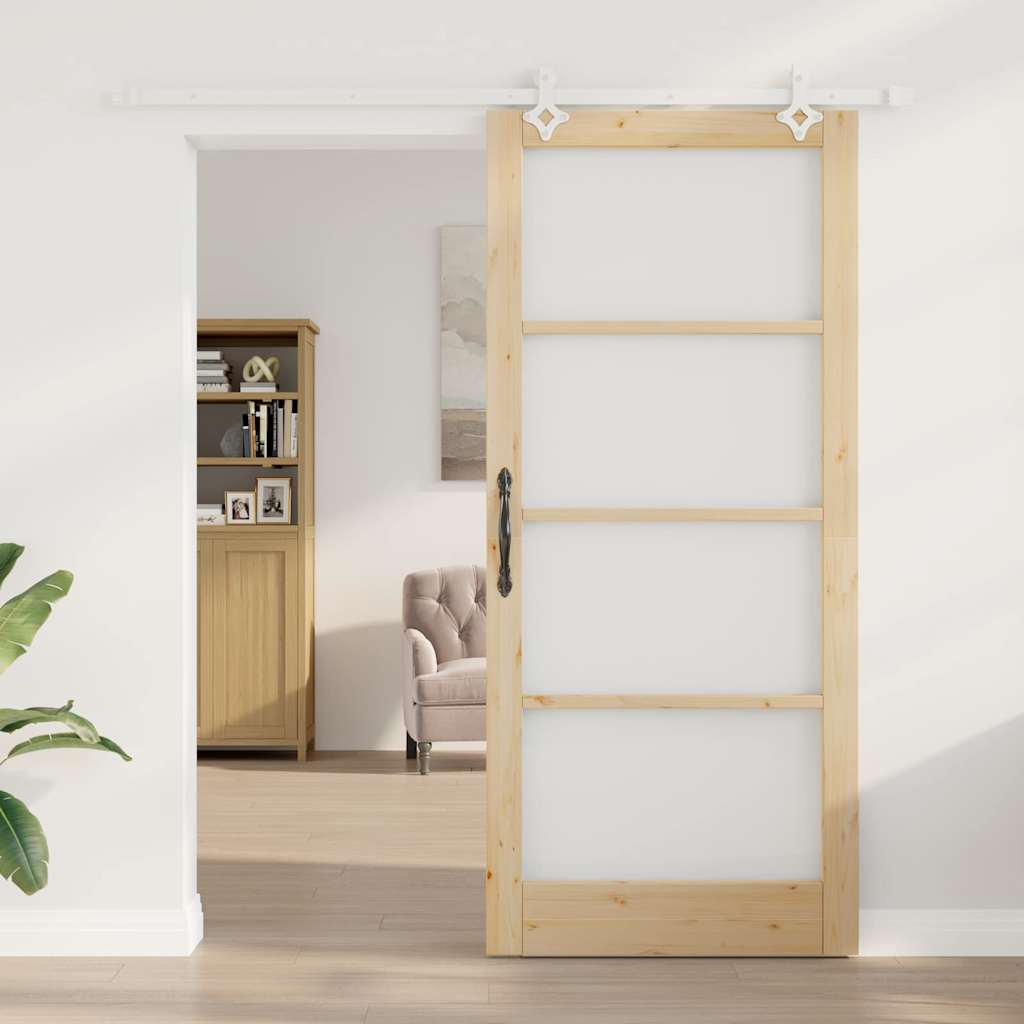 Skydedør 93 x 211 cm Massivt fyrretræ og glas Naturfarvet