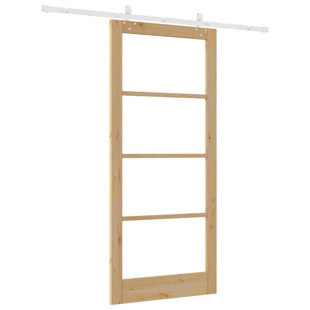 Skydedør 93 x 211 cm Massivt fyrretræ og glas Naturfarvet