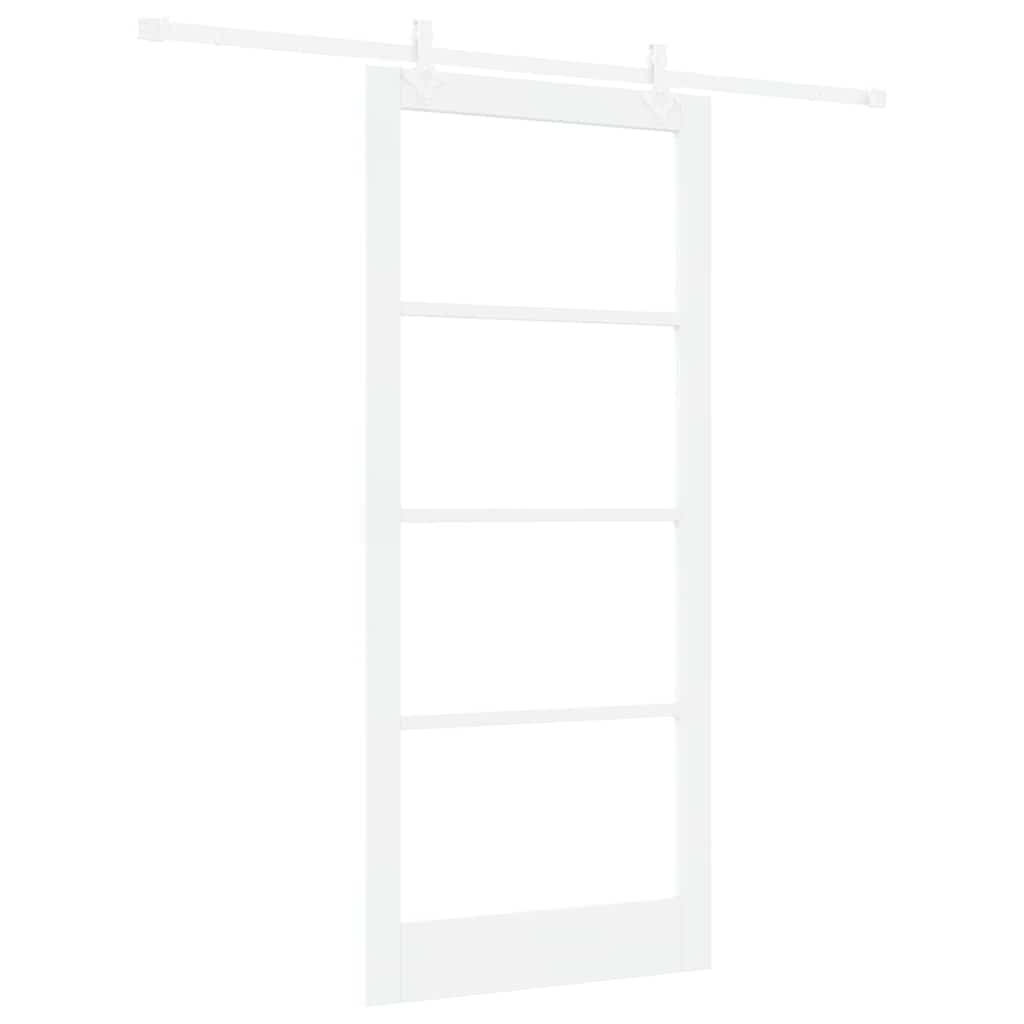 Skydedør 93 x 211 cm Massivt fyrretræ og glas Hvid