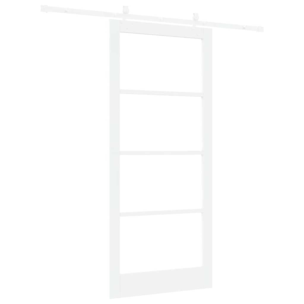 Skydedør 93 x 211 cm Massivt fyrretræ og glas Hvid