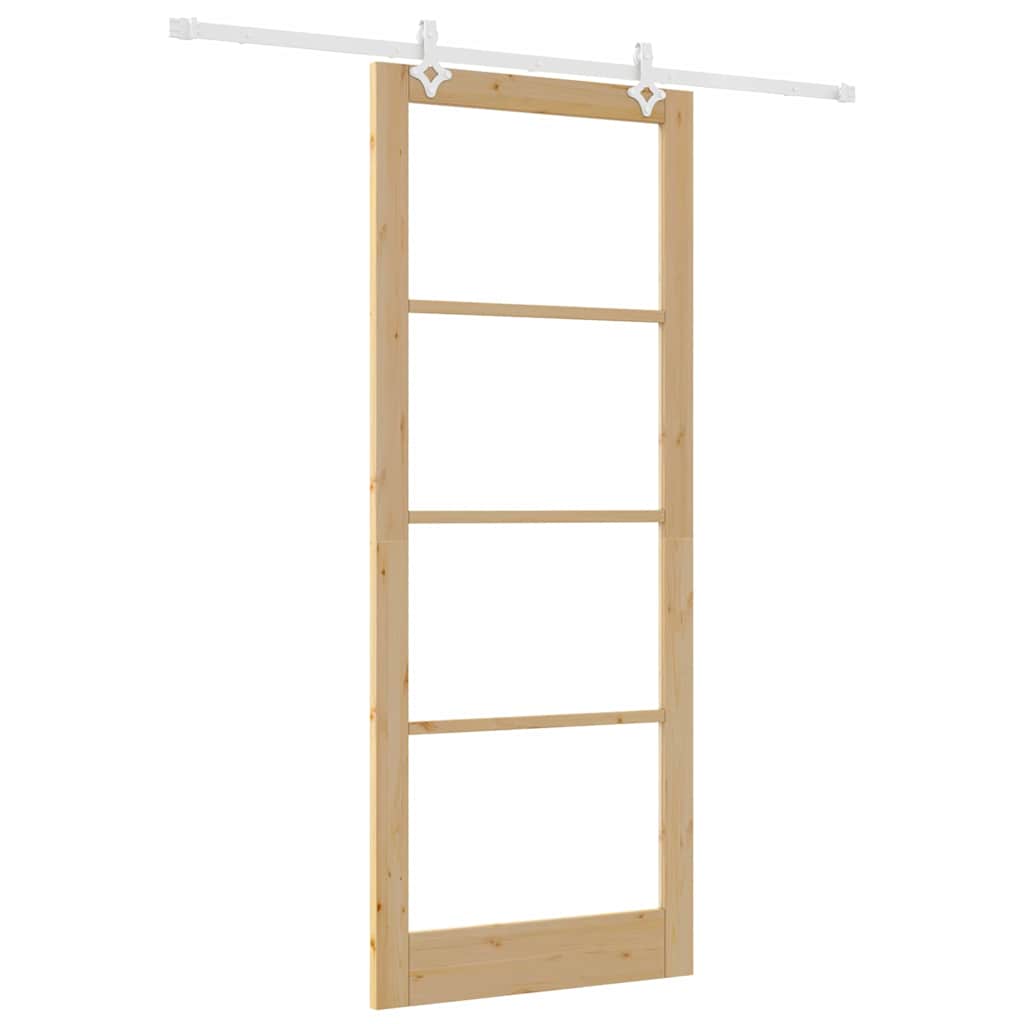 Skydedør 93 x 232 cm Massivt fyrretræ og glas Naturfarvet