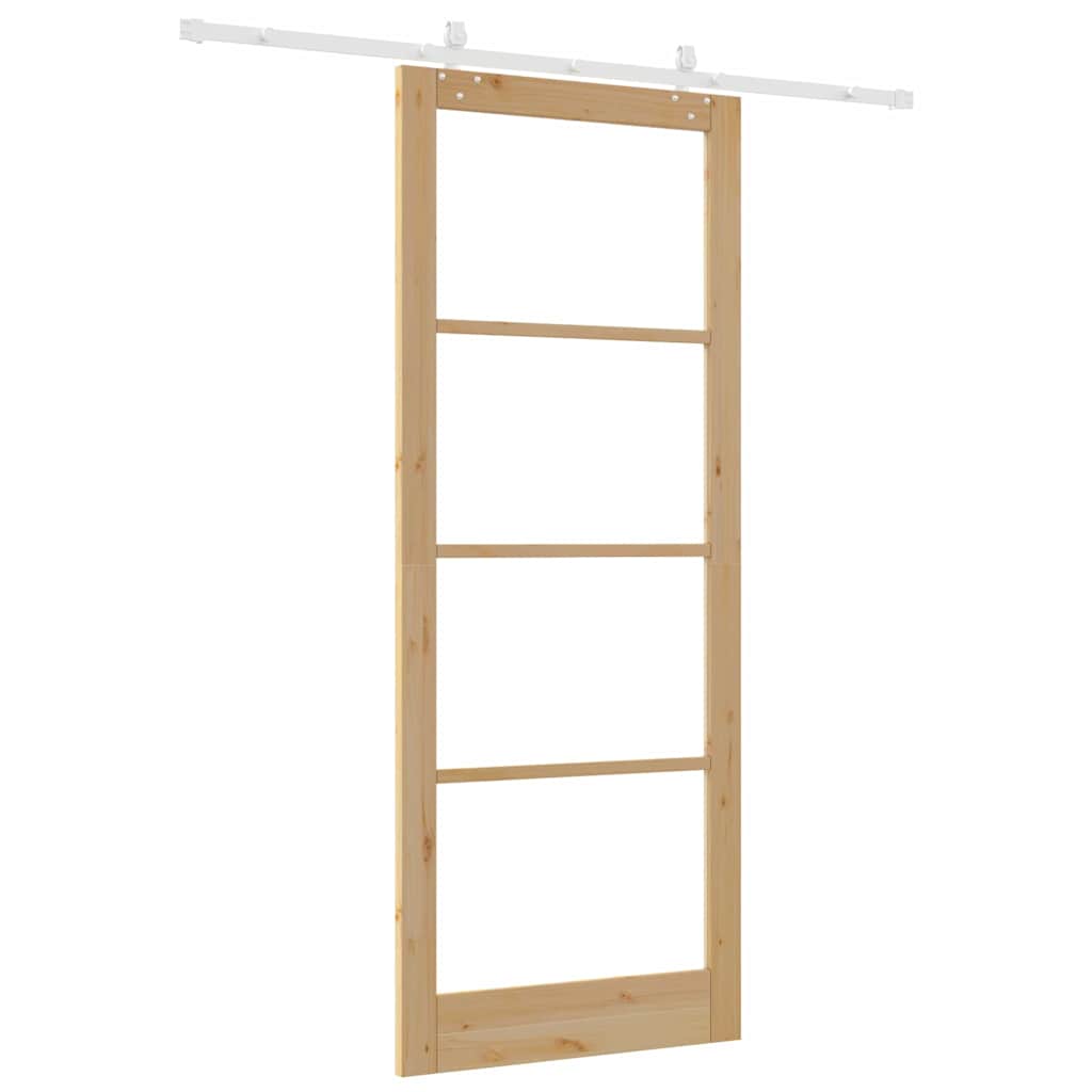 Skydedør 93 x 232 cm Massivt fyrretræ og glas Naturfarvet