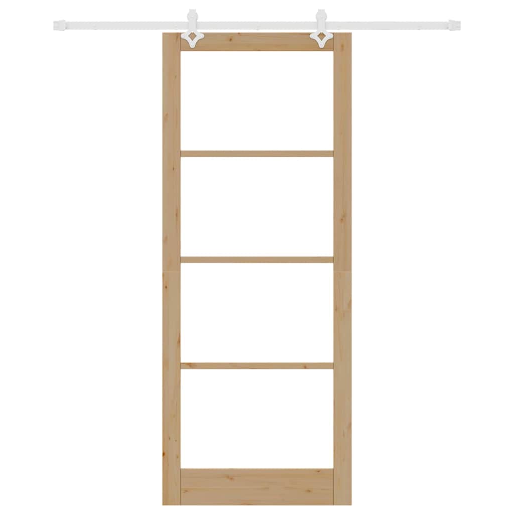 Skydedør 93 x 232 cm Massivt fyrretræ og glas Naturfarvet