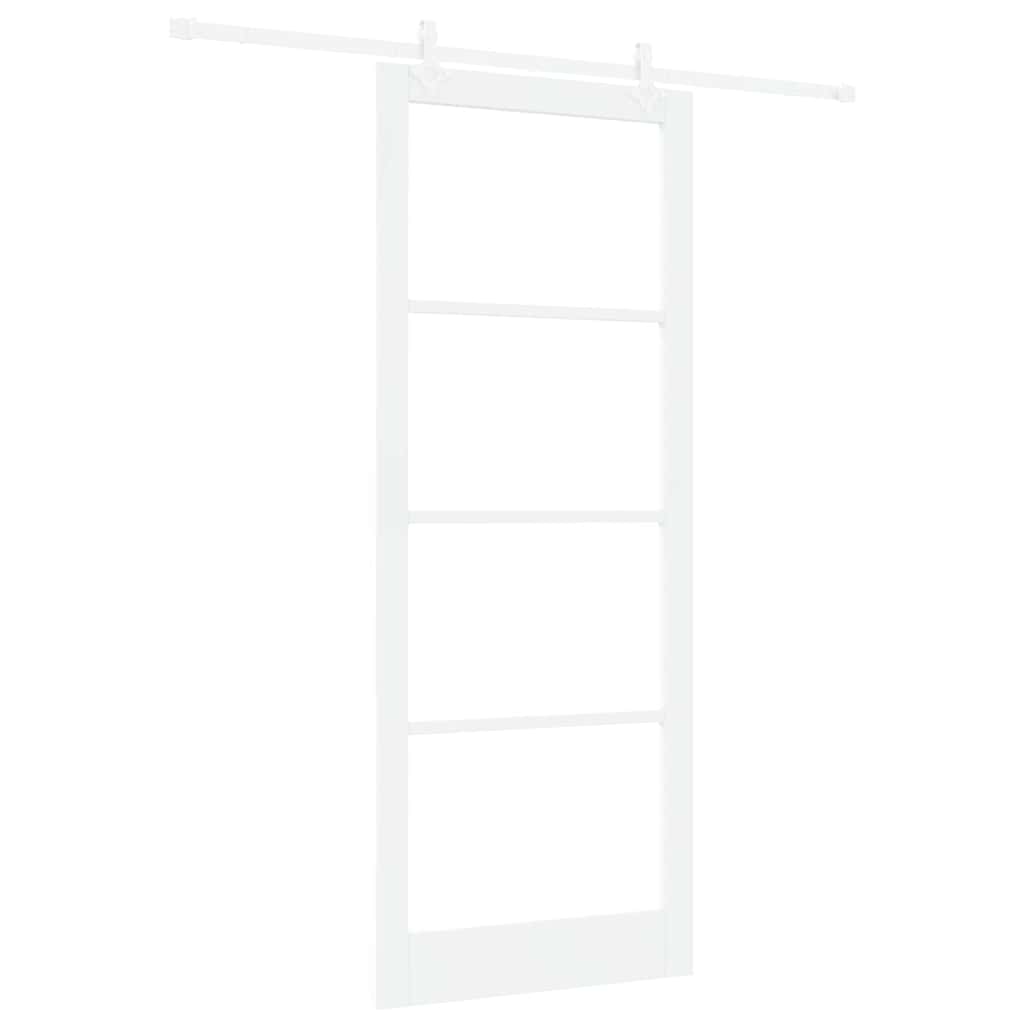 Skydedør 93 x 232 cm Massivt fyrretræ og glas Hvid