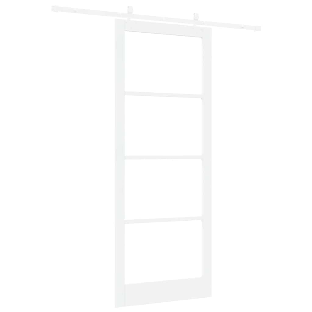 Skydedør 93 x 232 cm Massivt fyrretræ og glas Hvid