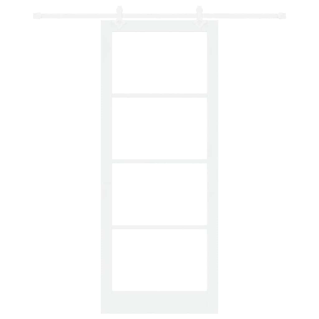 Skydedør 93 x 232 cm Massivt fyrretræ og glas Hvid