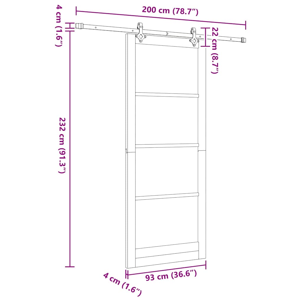 Skydedør 93 x 232 cm Massivt fyrretræ og glas Hvid