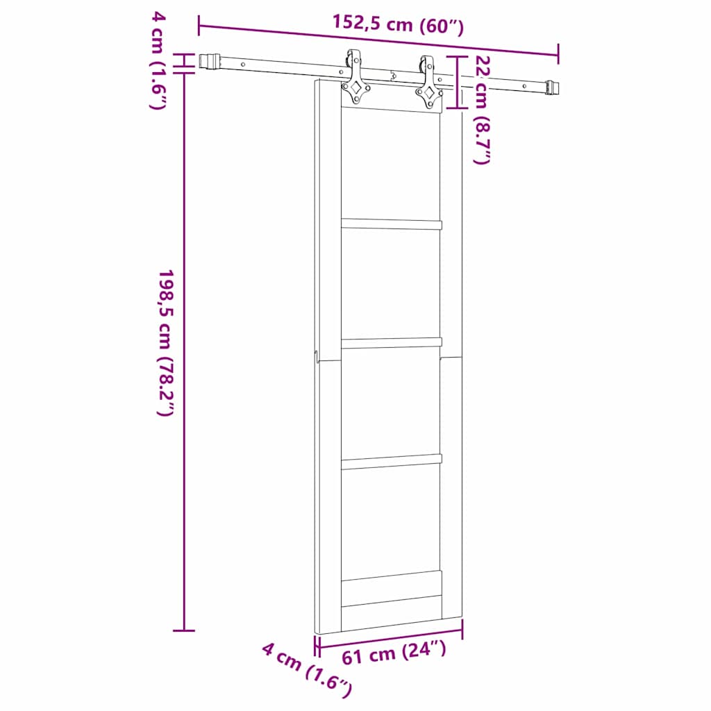 Skydedør Hvid 61 x 198,5 cm Massivt fyrretræ og glas