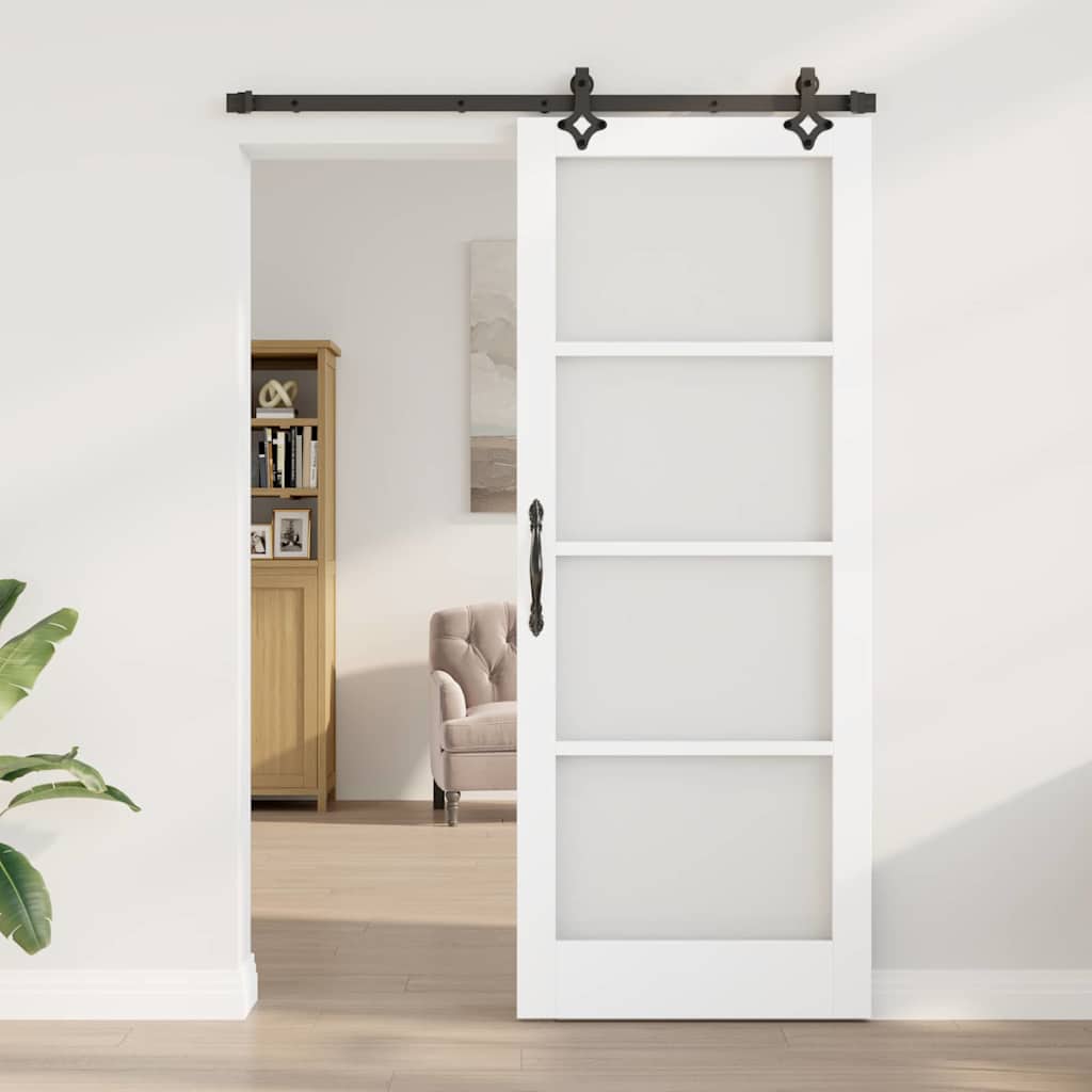 Skydedør Hvid 83 x 211 cm Massivt fyrretræ og glas
