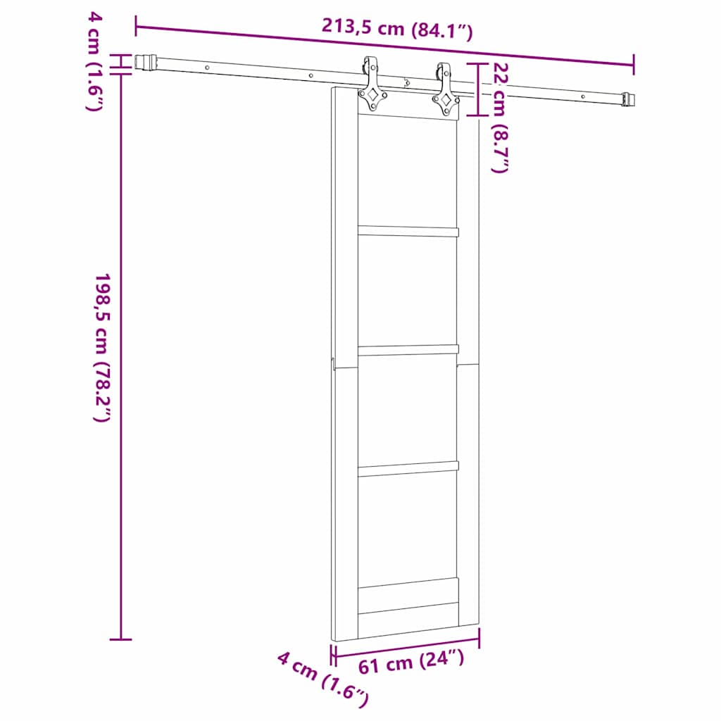 Skydedør Hvid 61 x 198,5 cm Massivt fyrretræ og glas