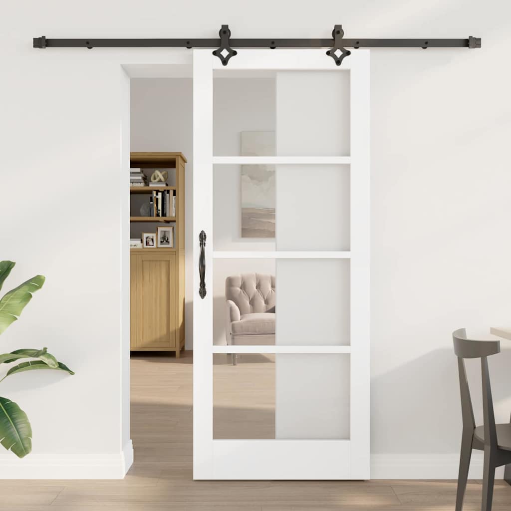 Skydedør Hvid 83 x 202 cm Massivt fyrretræ og glas