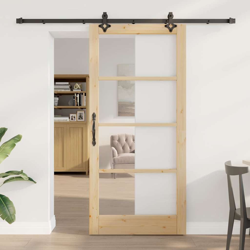 Skydedør Naturfarvet 93 x 202 cm Massivt fyrretræ og glas