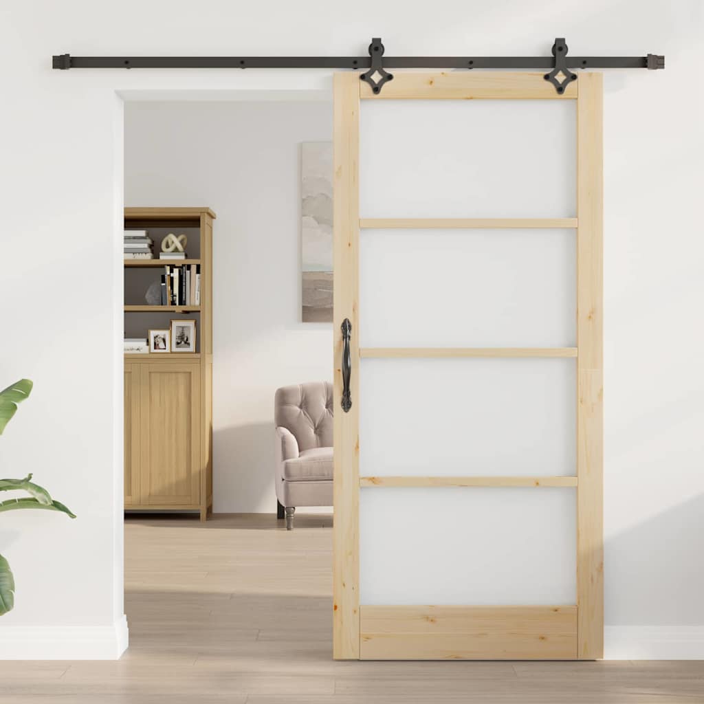 Skydedør Naturfarvet 93 x 202 cm Massivt fyrretræ og glas