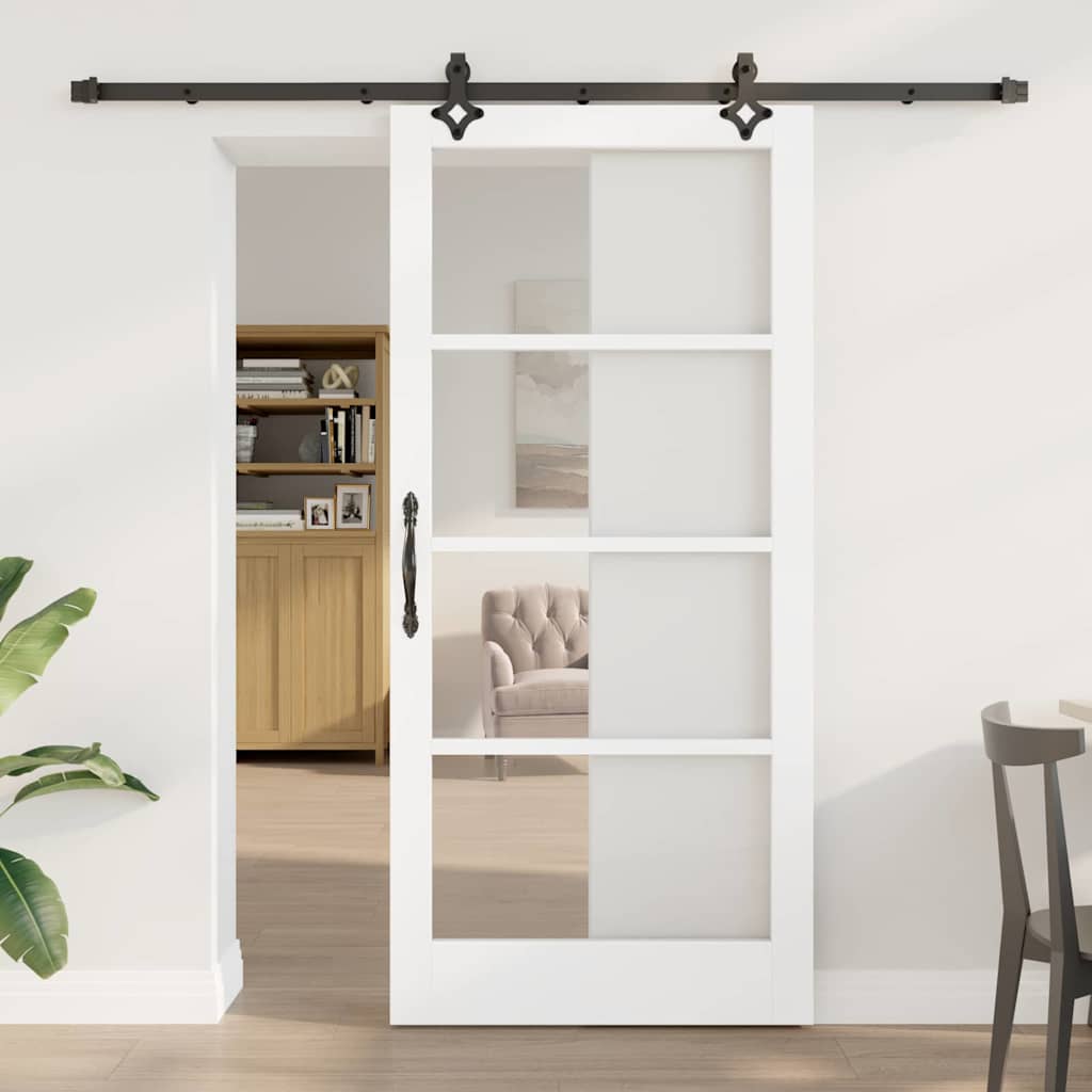 Skydedør Hvid 93 x 202 cm Massivt fyrretræ og glas