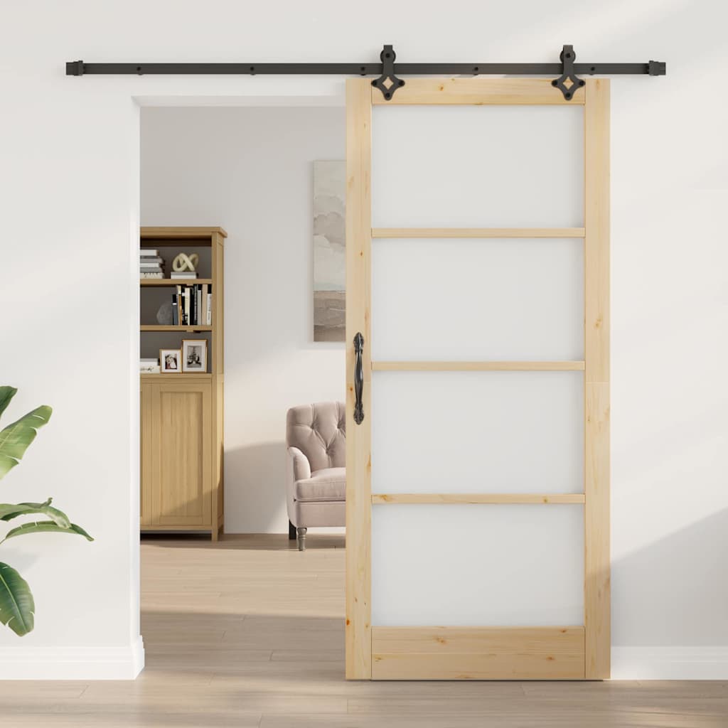 Skydedør Naturfarvet 93 x 211 cm Massivt fyrretræ og glas