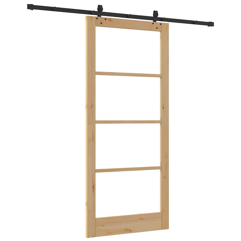 Skydedør Naturfarvet 93 x 211 cm Massivt fyrretræ og glas