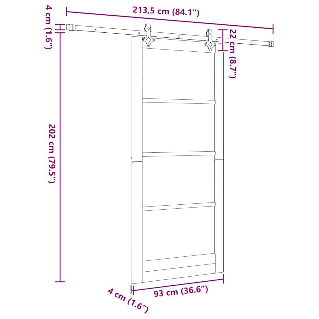 Skydedør Naturfarvet 93 x 211 cm Massivt fyrretræ og glas