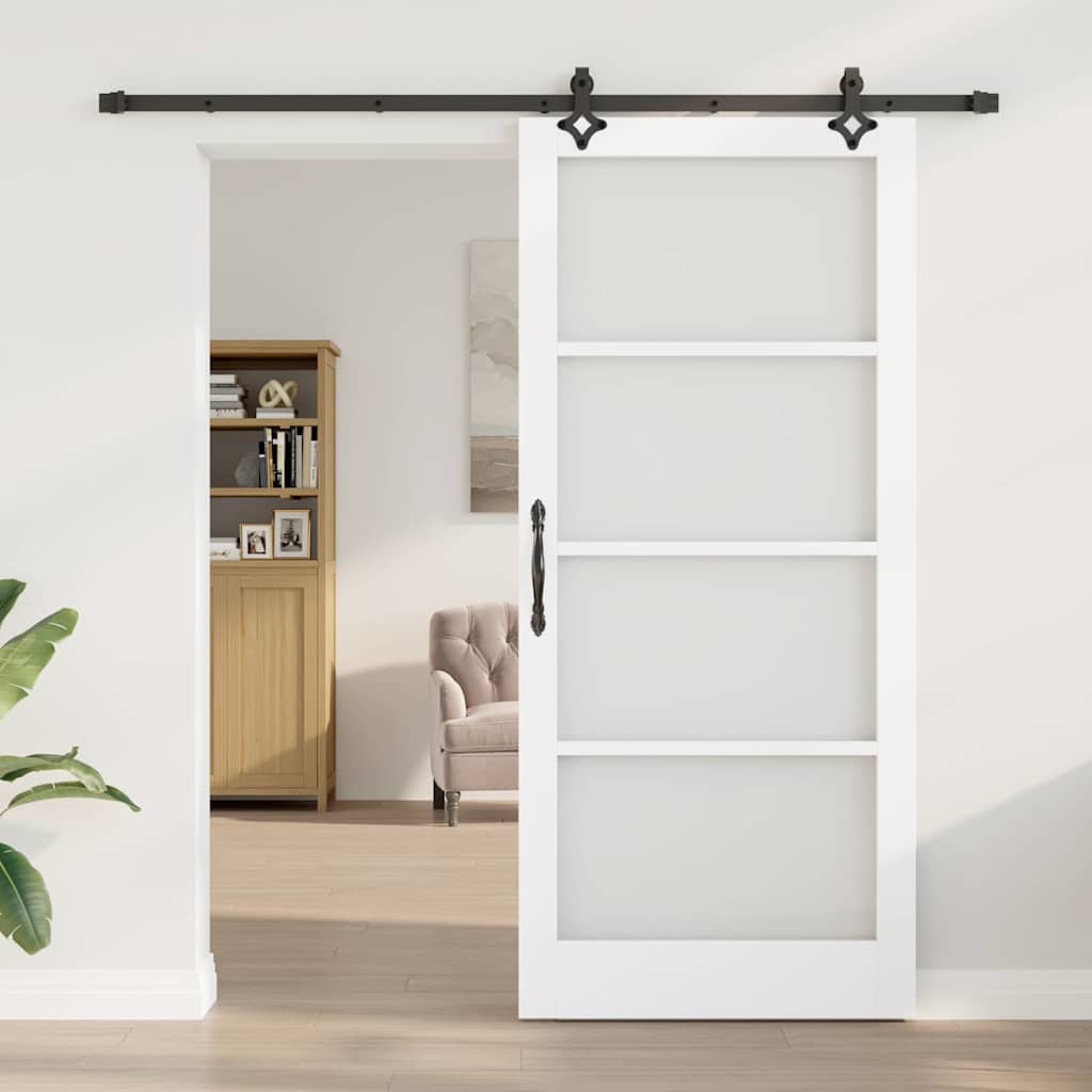 Skydedør Hvid 93 x 211 cm Massivt fyrretræ og glas