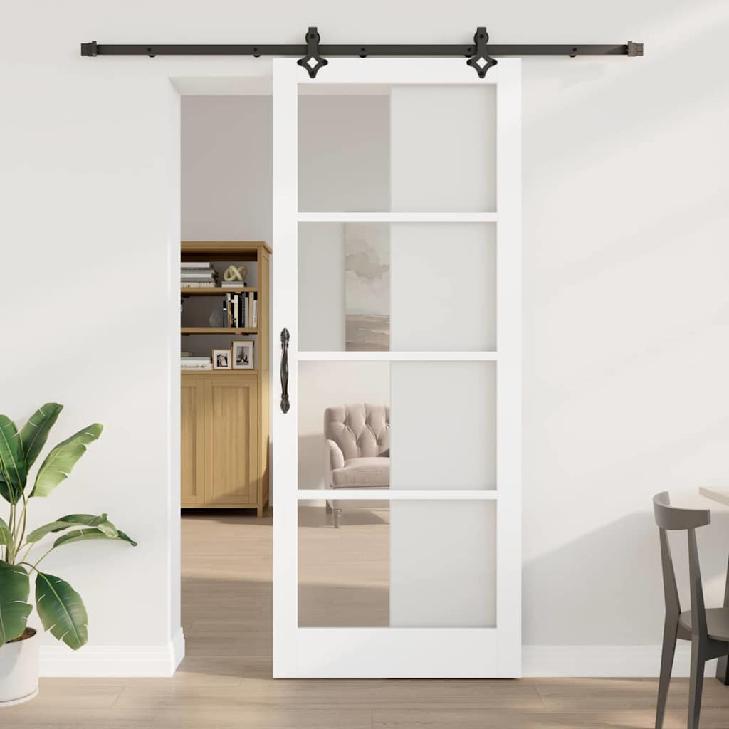Skydedør Hvid 93 x 232 cm Massivt fyrretræ og glas