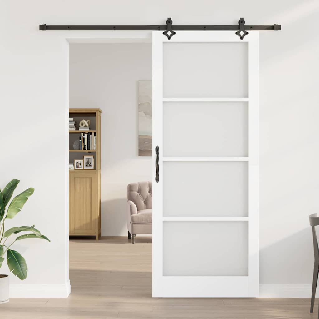 Skydedør Hvid 93 x 232 cm Massivt fyrretræ og glas