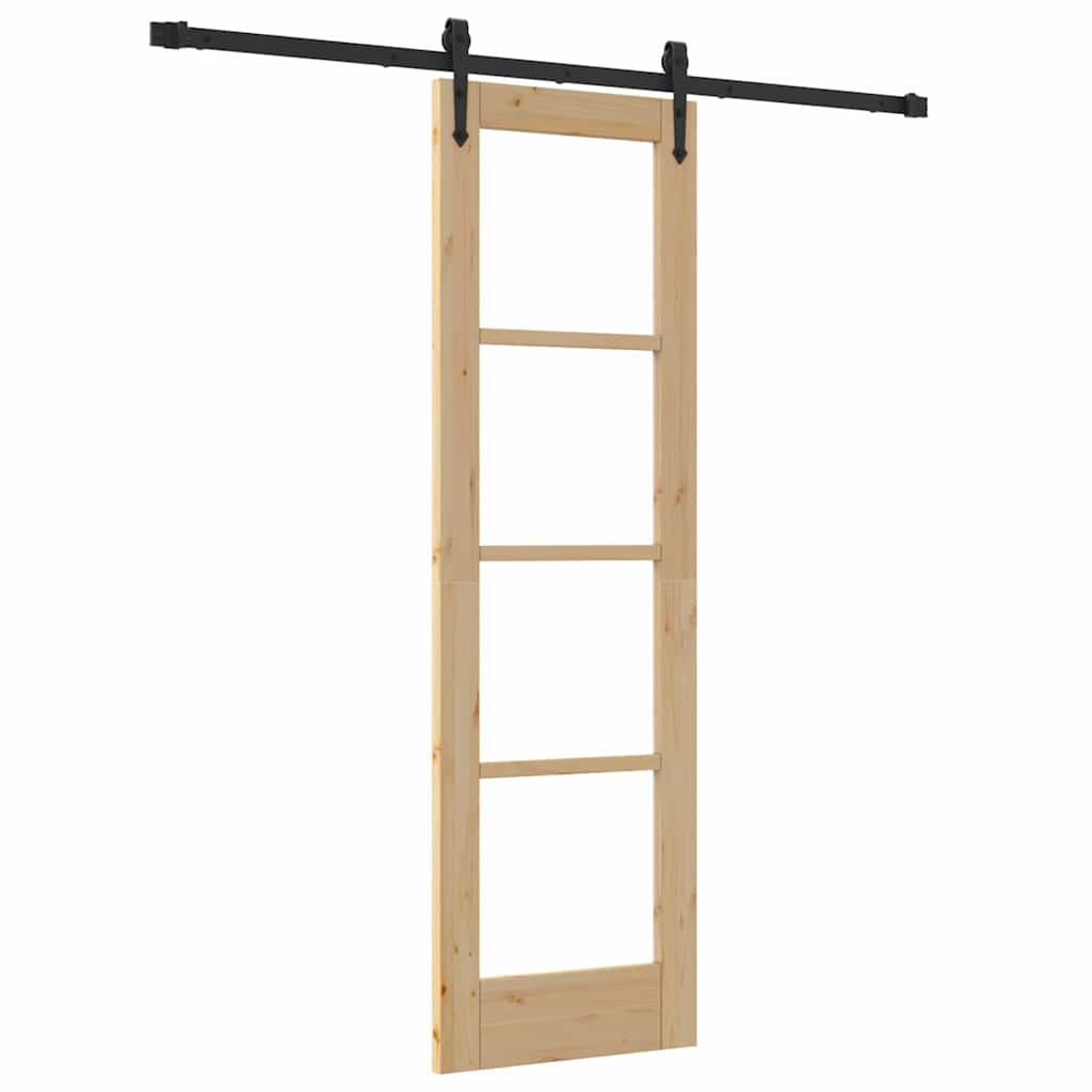 Skydedør 61 x 198,5 cm Massivt fyrretræ og glas Naturfarvet