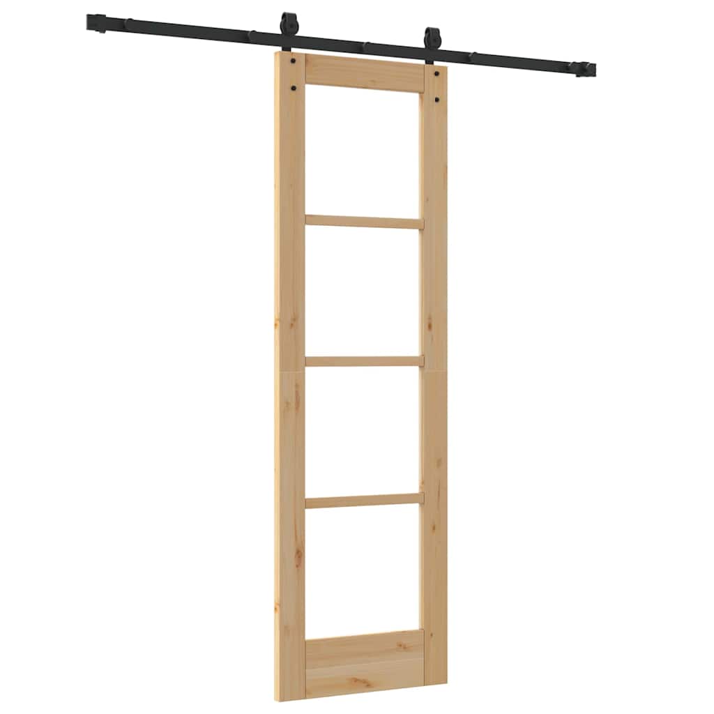 Skydedør 61 x 198,5 cm Massivt fyrretræ og glas Naturfarvet