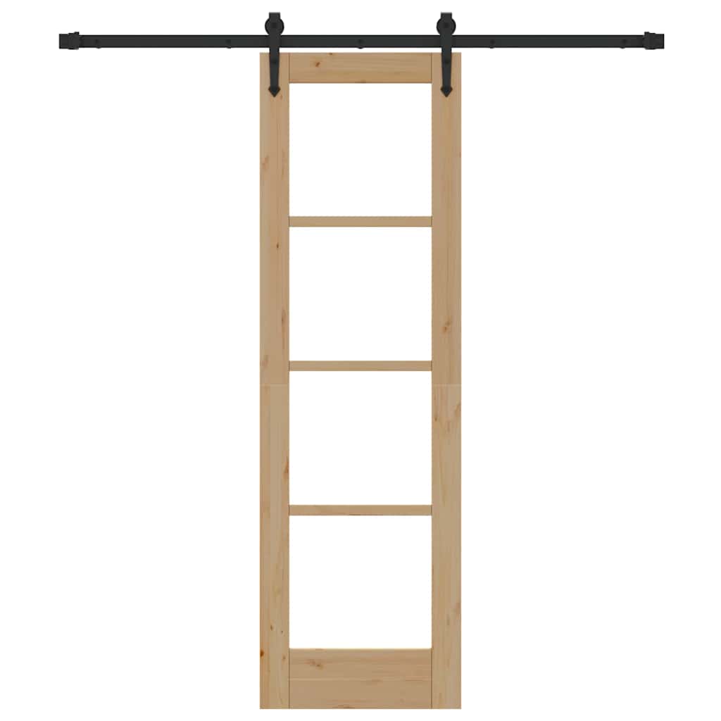 Skydedør 61 x 198,5 cm Massivt fyrretræ og glas Naturfarvet