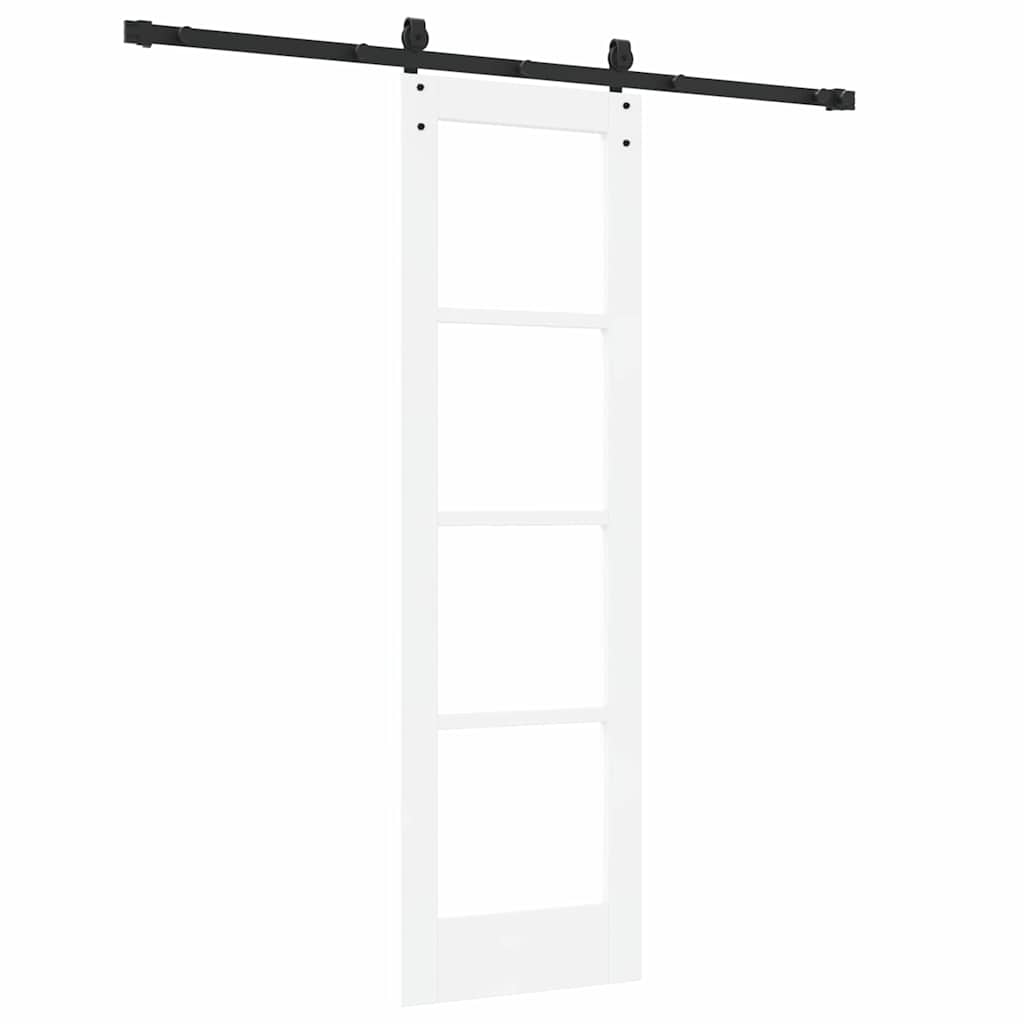 Skydedør 61 x 198,5 cm Massivt fyrretræ og glas Hvid