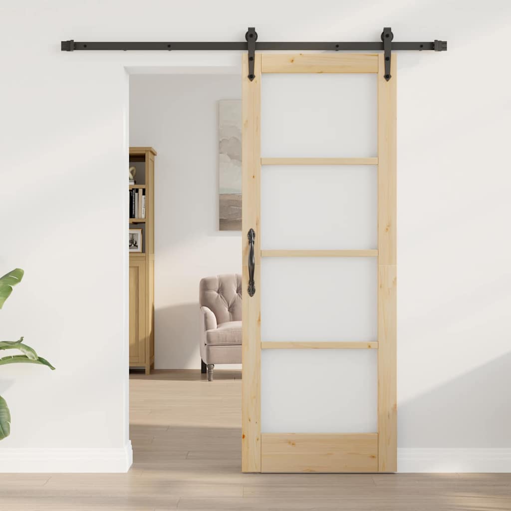 Skydedør 73,5 x 198,5 cm Massivt fyrretræ og glas Naturfarvet