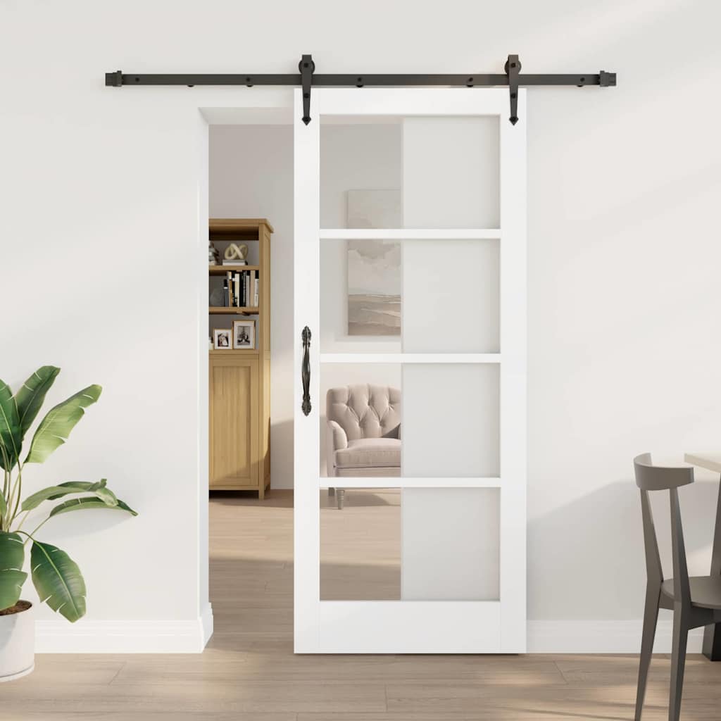 Skydedør 83 x 202 cm Massivt fyrretræ og glas Hvid