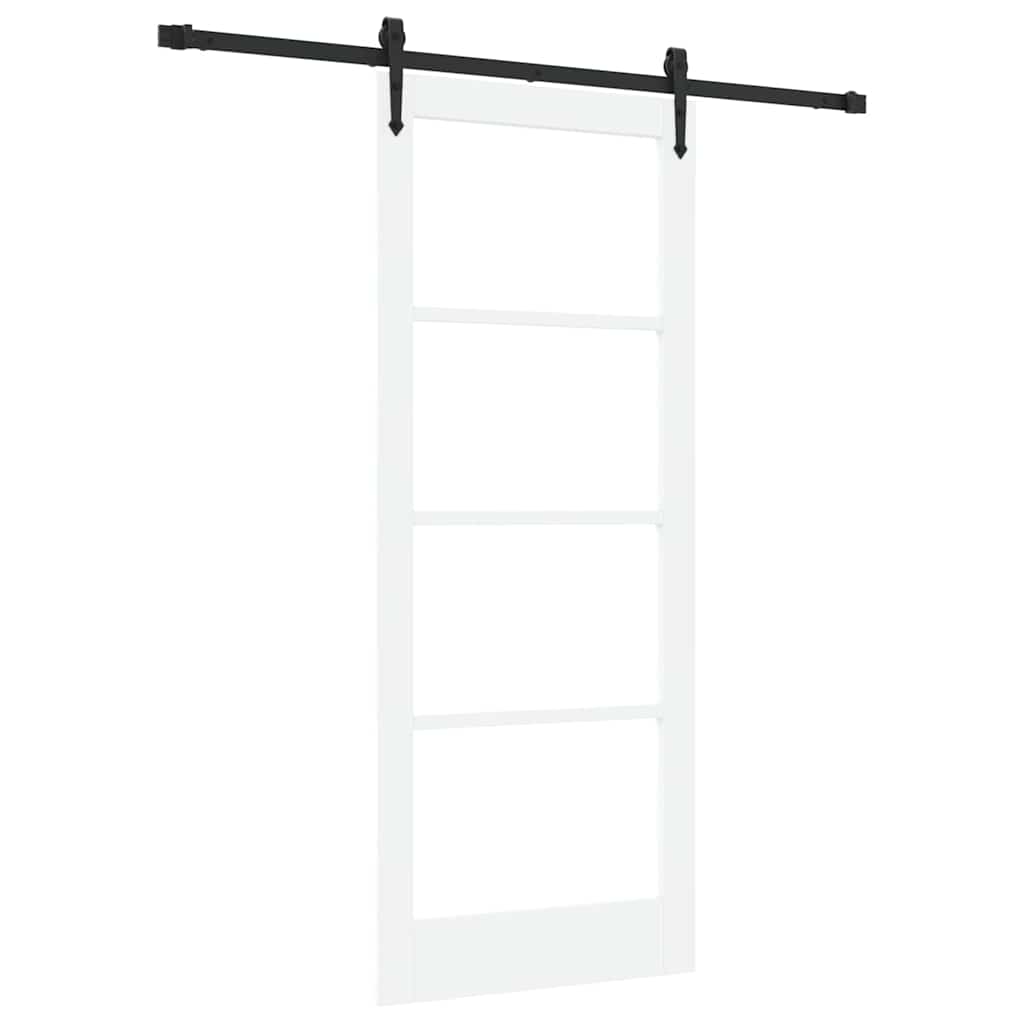 Skydedør 83 x 202 cm Massivt fyrretræ og glas Hvid