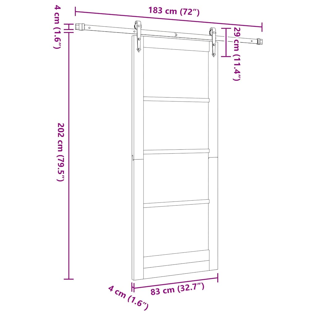 Skydedør 83 x 202 cm Massivt fyrretræ og glas Hvid